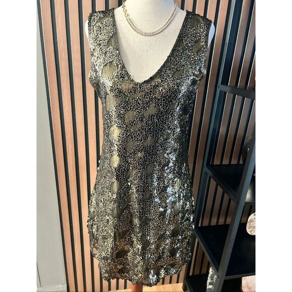 Express Dresses & Skirts - Express NYE sequin gold and black dress size small 1920 style dress short